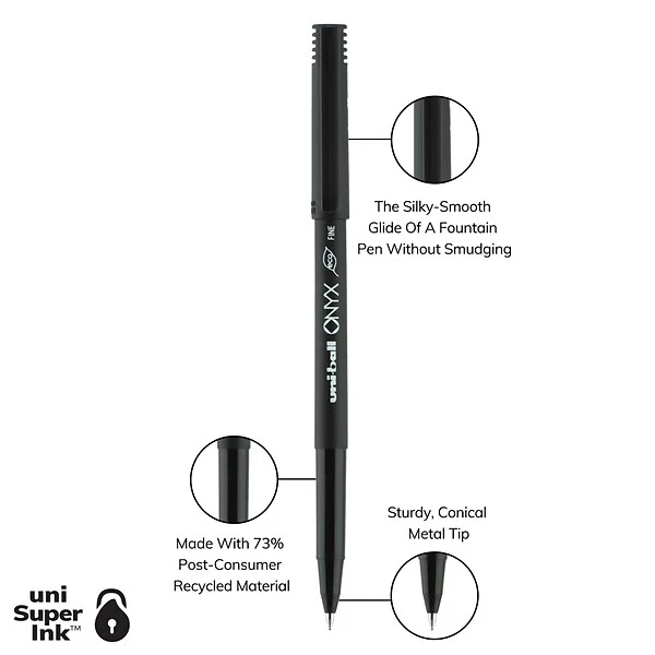 Uni-ball Uniball Onyx Rollerball Pens, Fine Point, 0.7mm, Black Ink, Dozen (60143) 7 Uni-ball Uniball Onyx Rollerball Pens, Fine Point, 0.7mm, Black Ink, Dozen (60143) - Image 7