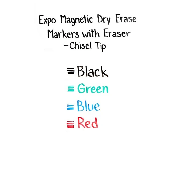 Expo Magnetic Dry Erase Markers With Eraser, Chisel Tip, Assorted, 4/Pack (1944728) 5 Expo Magnetic Dry Erase Markers With Eraser, Chisel Tip, Assorted, 4/Pack (1944728) - Image 5