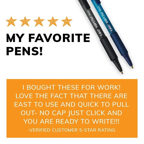 BIC Soft Feel Retractable Ballpoint Pens, Medium Point, Blue Ink, Dozen (SCSM11BLU) 6 BIC Soft Feel Retractable Ballpoint Pens, Medium Point, Blue Ink, Dozen (SCSM11BLU) - Image 6