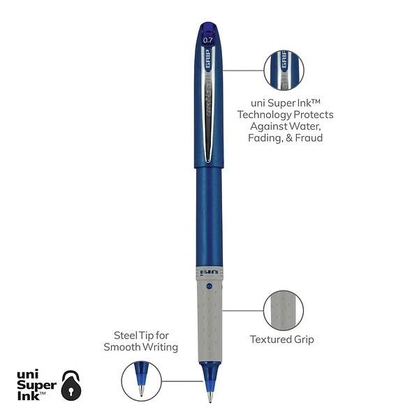 Uni-ball Uniball Roller Grip Rollerball Pens, Fine Point, 0.7mm, Blue Ink, Dozen (60709) 7 Uni-ball Uniball Roller Grip Rollerball Pens, Fine Point, 0.7mm, Blue Ink, Dozen (60709) - Image 7