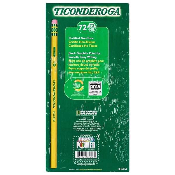 Ticonderoga The World's Best Pencil Wooden Pencil, 2.2mm, #2 Soft Lead, 72/Pack (33904) 1 Ticonderoga The World's Best Pencil Wooden Pencil, 2.2mm, #2 Soft Lead, 72/Pack (33904)