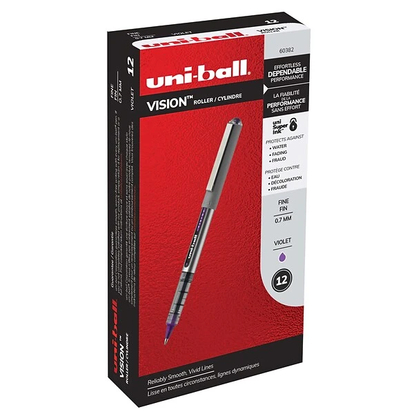 Uni-ball Uniball Vision Rollerball Pens, Fine Point, 0.7mm, Purple Ink (60382) 2 Uni-ball Uniball Vision Rollerball Pens, Fine Point, 0.7mm, Purple Ink (60382) - Image 2