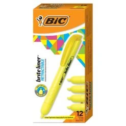 BIC Brite Liner Retractable Highlighter With Grip, Chisel Tip, Yellow, Dozen (BLR11-YW)