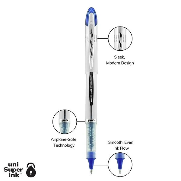 Uni-ball Uniball Vision Elite Rollerball Pens, Bold Point, 0.8mm, Blue Ink (69024) 6 Uni-ball Uniball Vision Elite Rollerball Pens, Bold Point, 0.8mm, Blue Ink (69024) - Image 6