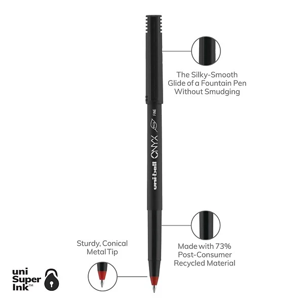 Uni-ball Uniball Onyx Rollerball Pen, Fine Point, 0.7mm, Red Ink, Dozen (60144) 7 Uni-ball Uniball Onyx Rollerball Pen, Fine Point, 0.7mm, Red Ink, Dozen (60144) - Image 7