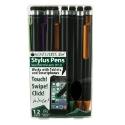 Monteverde One Touch Ballpoint Pen With Top Stylus, Assorted Colors, 12 Pack (MV36150)