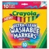 Crayola Ultra-Clean Washable Markers, Broad Tip, Assorted, 10/Pack (58-7855)
