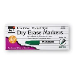 Charles Leonard Pocket Style Slim Dry Erase Markers, Bullet Tip, Green, 12/Pack (CHL47325)