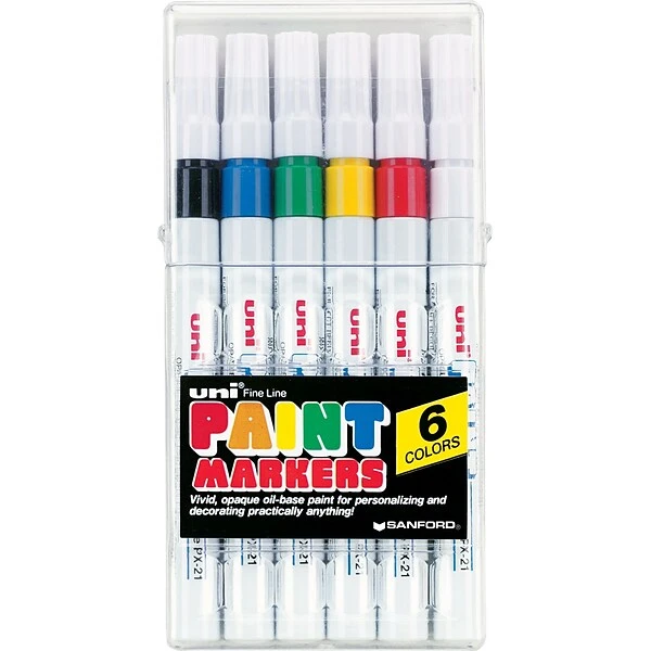 Uni Sanford Oil Base Paint Markers, Fine Point, Assorted Colors, 6/Pk 1 Uni Sanford Oil Base Paint Markers, Fine Point, Assorted Colors, 6/Pk