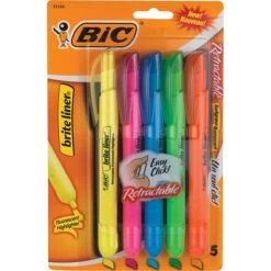 BIC Brite Liner Retractable Highlighter With Grip, Chisel Tip, Assorted, 5/Pack (BLRP51-AST/3335)