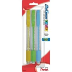 Pentel Clic Stick Erasers, Assorted Colors, 3/Pack (ZE23BP3M)