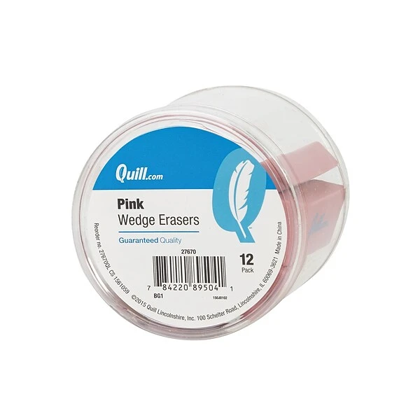 Quill Brand® Pink Wedge Erasers, Pink, 12/Pack (27670) 1 Quill Brand® Pink Wedge Erasers, Pink, 12/Pack (27670)