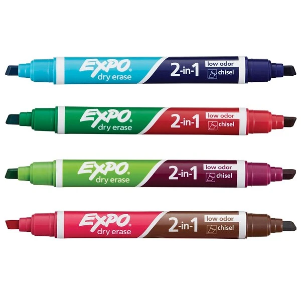 Expo 2-in-1 Dry Erase Markers, Chisel Tip, Assorted, 4/Pack (1944656) 2 Expo 2-in-1 Dry Erase Markers, Chisel Tip, Assorted, 4/Pack (1944656) - Image 2