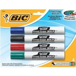 BIC Intensity Bold Tank Dry Erase Markers, Chisel Tip, Assorted, 4/Pack (32856)