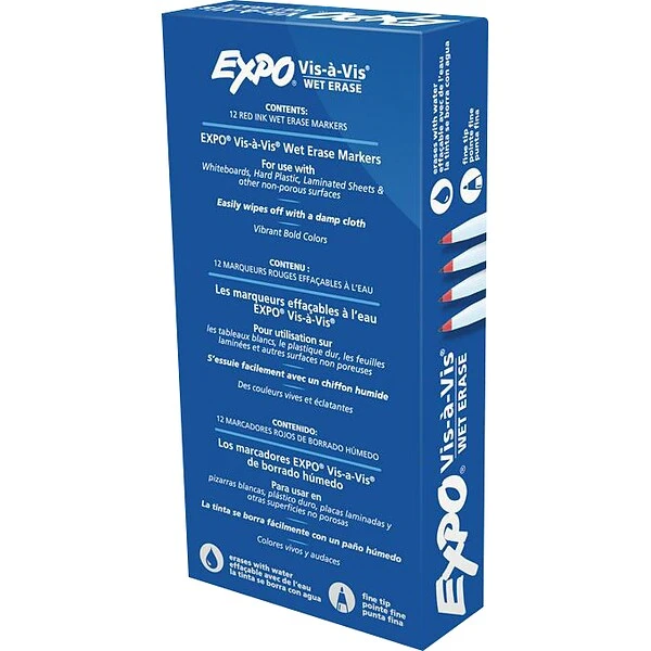 Expo Vis-A-Vis Wet Erase Markers, Fine Point, Red, 12/Pack (16002) 1 Expo Vis-A-Vis Wet Erase Markers, Fine Point, Red, 12/Pack (16002)