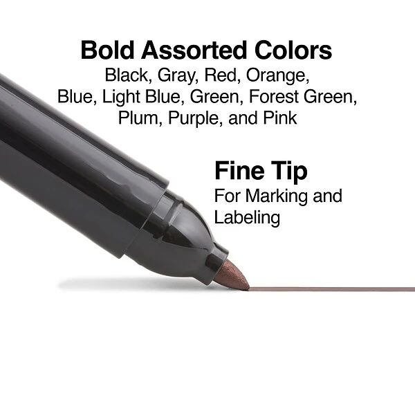 TRU RED™ Pen Permanent Markers, Fine Tip, Assorted, 12/Pack (TR54530) 2 TRU RED™ Pen Permanent Markers, Fine Tip, Assorted, 12/Pack (TR54530) - Image 2