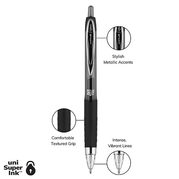 Uni-ball Uniball 207 Retractable Gel Pens, Bold Point, 1.0mm, Black Ink, 12/Pack (1790895) 1 Uni-ball Uniball 207 Retractable Gel Pens, Bold Point, 1.0mm, Black Ink, 12/Pack (1790895)