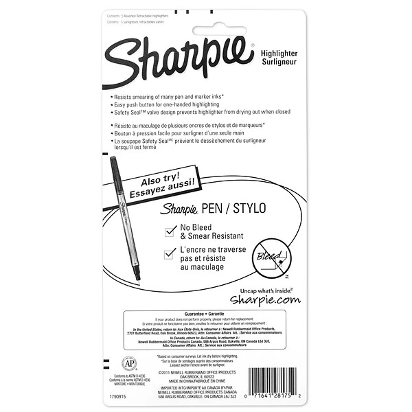Sharpie Retractable Highlighter, Chisel Tip, Assorted, 5/Pack (28175PP) 8 Sharpie Retractable Highlighter, Chisel Tip, Assorted, 5/Pack (28175PP) - Image 8