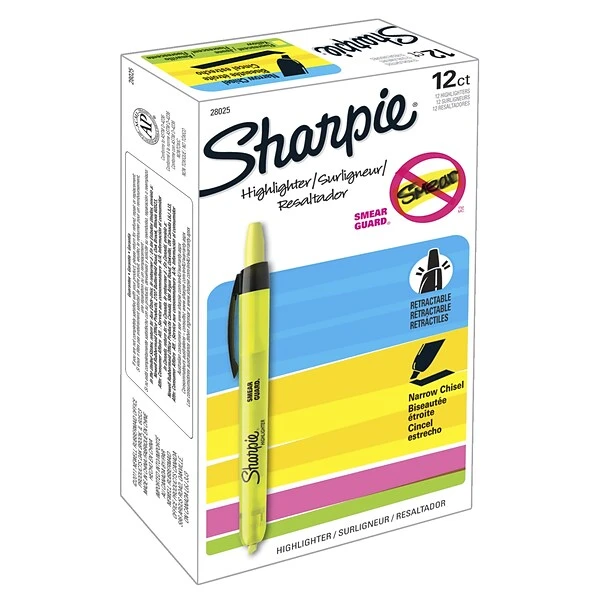 Sharpie Retractable Highlighter, Chisel Tip, Yellow, Dozen (28025) 5 Sharpie Retractable Highlighter, Chisel Tip, Yellow, Dozen (28025) - Image 5