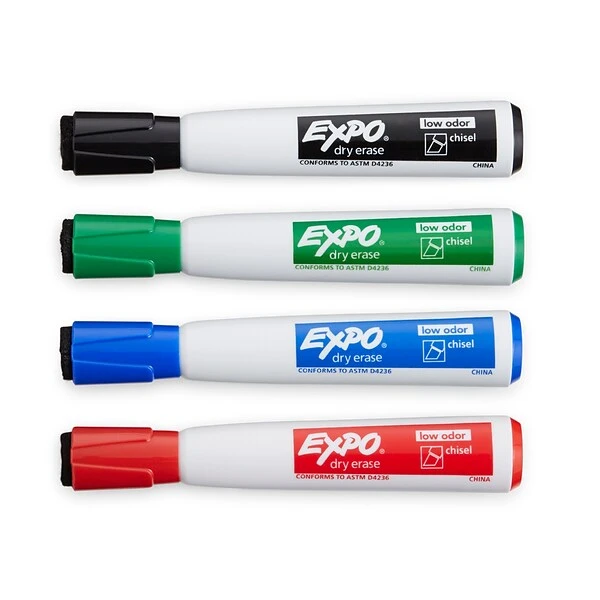 Expo Magnetic Dry Erase Markers With Eraser, Chisel Tip, Assorted, 4/Pack (1944728) 4 Expo Magnetic Dry Erase Markers With Eraser, Chisel Tip, Assorted, 4/Pack (1944728) - Image 4