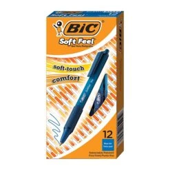 BIC Soft Feel Retractable Ballpoint Pens, Fine Point, Blue Ink, Dozen (SCSF11BE)