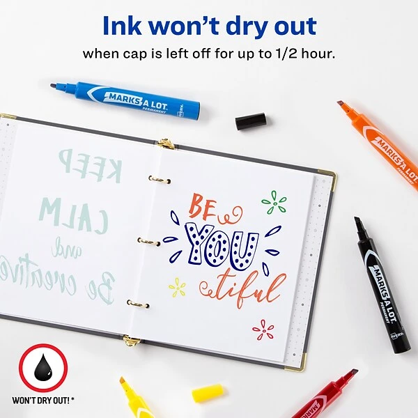 Avery Marks-A-Lot Permanent Markers, Chisel Tip, Assorted, Dozen (24800) 2 Avery Marks-A-Lot Permanent Markers, Chisel Tip, Assorted, Dozen (24800) - Image 2