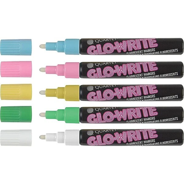Quartet Glo-Write Fluorescent Wet Erase Markers, Bullet Tip, Assorted, 5/Pack (5090) 1 Quartet Glo-Write Fluorescent Wet Erase Markers, Bullet Tip, Assorted, 5/Pack (5090)