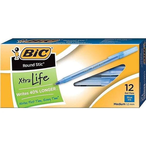 BIC Round Stic Xtra Life Ballpoint Pens, Medium Point, Blue Ink, 432/Carton (GSM11BLUCT) 1 BIC Round Stic Xtra Life Ballpoint Pens, Medium Point, Blue Ink, 432/Carton (GSM11BLUCT)