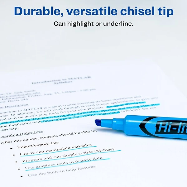 Avery Hi-Liter Desk Style Highlighters, Chisel Tip, Blue, Dozen (24016) 2 Avery Hi-Liter Desk Style Highlighters, Chisel Tip, Blue, Dozen (24016) - Image 2
