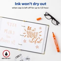 Avery Marks-A-Lot Large Desk-Style Permanent Markers, Chisel Tip, Orange, 12/Pack (08883)