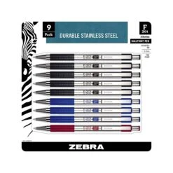 Zebra F-301 Retractable Ballpoint Pens, Fine Point, Assorted Color Inks, 9/Pack (11169)